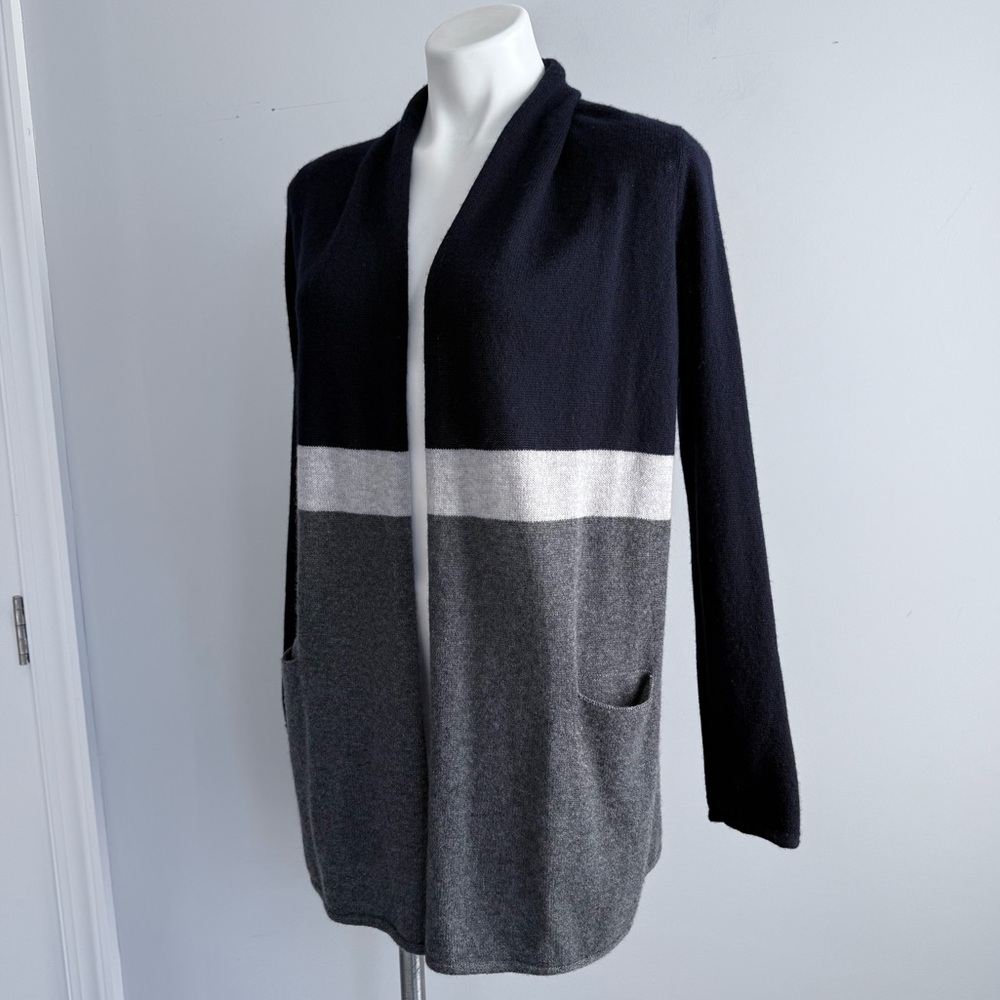 LE TRICOT PERUGIA 100% Cashmere Color Block Open Front Cardigan S Quiet Luxury - Picture 4 of 14